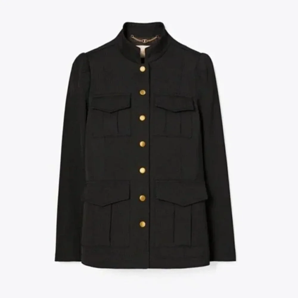 New Tory Burch Wool Sargent Pepper Front Button Long Sleeves Black Jacket 8 NWT